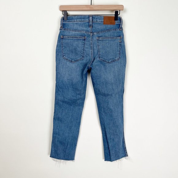 Madewell High Rise Petite Stovepipe Slim Straight Jeans Distressed Frayed Hem 25 - Picture 11 of 14